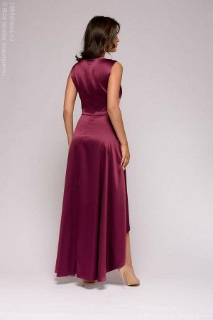 Платье ягодного цвета разноуровневое с контрастными вставками