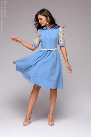 Платье голубое с короткими кружевными рукавами