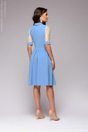 Платье голубое с короткими кружевными рукавами