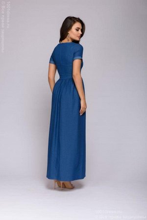 Синее джинсовое платье длины макси с короткими рукавами