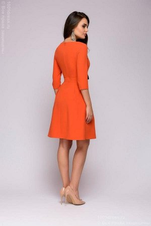 Платье оранжевое длины мини с бантом на талии
