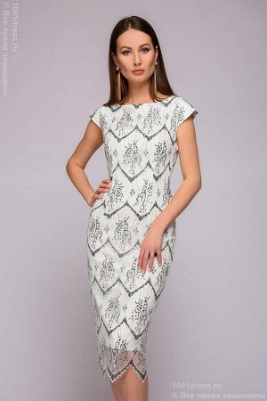 Платье-футляр белое гипюровое с короткими рукавами