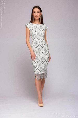 Платье-футляр белое гипюровое с короткими рукавами