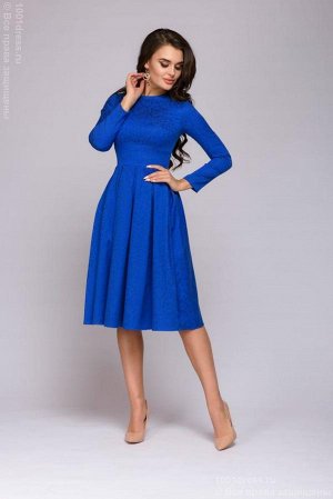 Платье ярко-синее длины миди с длинными рукавами