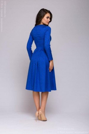 Платье ярко-синее длины миди с длинными рукавами