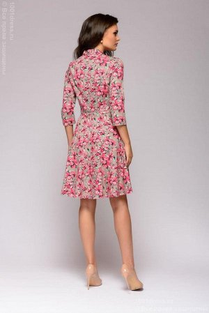 Платье цвета мокко длины мини с цветочным принтом и имитацией запаха