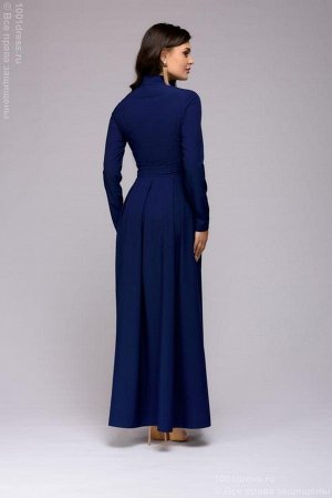 Платье темно-синее длины макси с запахом и длинными рукавами