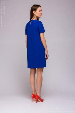 Платье синее оригинального кроя длины мини с короткими рукавами