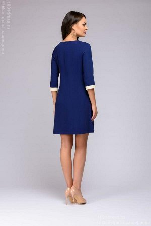 Платье темно-синее длины мини с отделкой и рукавами 3/4