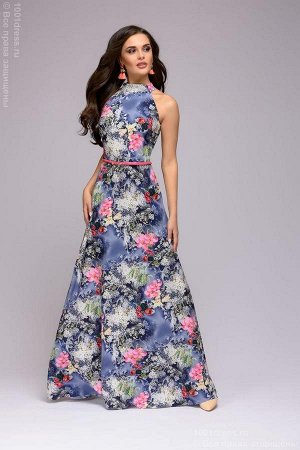 Платье с цветочным принтом длины макси без рукавов