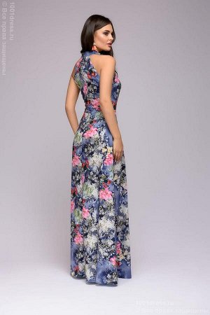 Платье с цветочным принтом длины макси без рукавов
