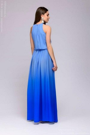 Платье голубое с градиентом длины макси с разрезом на юбке