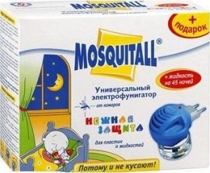 MOSQUITALL Комплект "Нежная защита для детей" электрофумигатор + жидкость 30 ночей от комаров 30мл