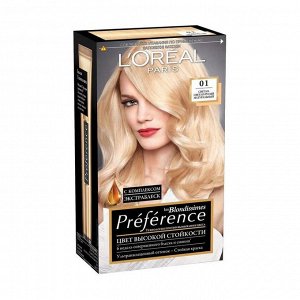 Краска для волос "preference", с бальзамом -усилителем цвета, оттенок 01, светло-светло-русый натуральный, l'oreal paris, 270 мл