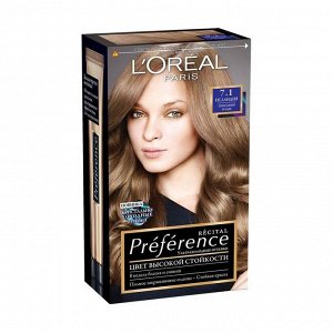 Краска для волос "preference", с бальзамом -усилителем цвета, оттенок 7.1, исландия, l'oreal paris, 270 мл
