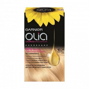 Стойкая крем-краска для волос "olia" без аммиака, оттенок 10.21, перламутровый блонд, garnier, 160 мл