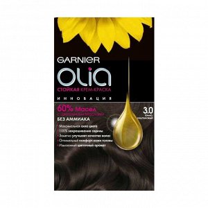 Стойкая крем-краска для волос "olia" без аммиака, оттенок 3.0, темно-каштановый, garnier, 160 мл