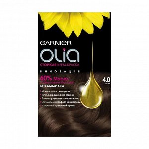 Стойкая крем-краска для волос "olia" без аммиака, оттенок 4.0, шатен, garnier, 160 мл