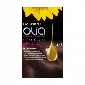 Стойкая крем-краска для волос "olia" без аммиака, оттенок 4.15, морозный шоколад, garnier, 160 мл