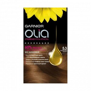 Стойкая крем-краска для волос "olia" без аммиака, оттенок 5.3, золотистый каштан, garnier, 160 мл