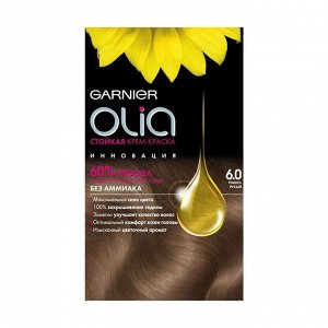 Стойкая крем-краска для волос "olia" без аммиака, оттенок 6.0, темно-русый, garnier,160 мл
