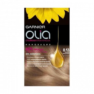 Стойкая крем-краска для волос "olia" без аммиака, оттенок 8.13, кремовый перламутровый, garnier, 160 мл
