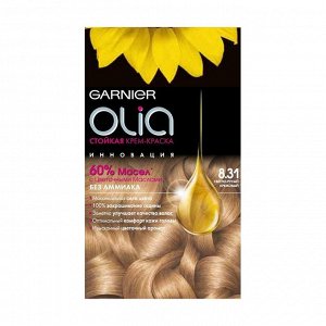 Стойкая крем-краска для волос "olia" без аммиака, оттенок 8.31, светло-русый кремовый, garnier, 160 мл
