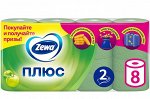 Zewa Туалетная бумага плюс 2 слойная 8 рулонов в уп Plus Зева