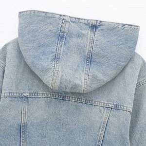 Джинсовая укороченная куртка с капюшоном, с необработанным краем, голубой
