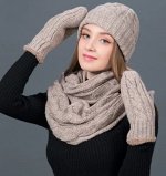 Модные стильные вязаные комплекты: Шапка + шарф+варежки