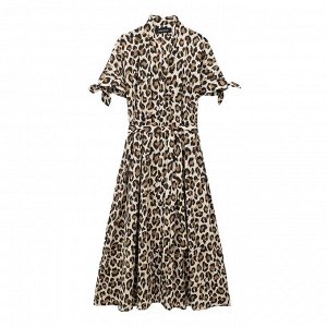 Платье с короткими рукавами, с леопардовым принтом, как на фото