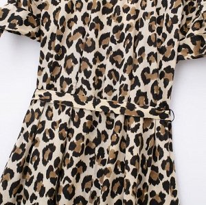 Платье с короткими рукавами, с леопардовым принтом, как на фото