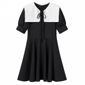 Платье с короткими рукавами-фонариками и съемным кукольным воротником, черный