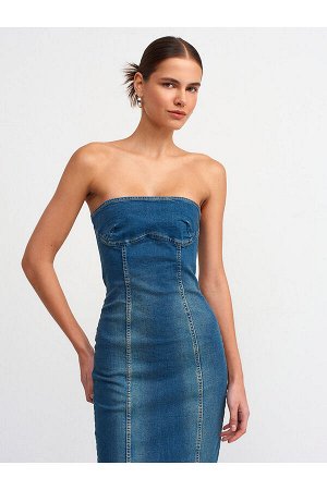 Длинное джинсовое платье без бретелек из лайкры, оттенок