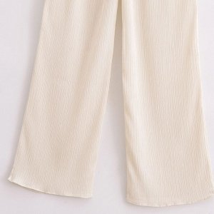 Плиссированные широкие брюки с эластичным поясом, бежевый