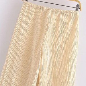 Плиссированные широкие брюки с эластичным поясом, светло-желтый