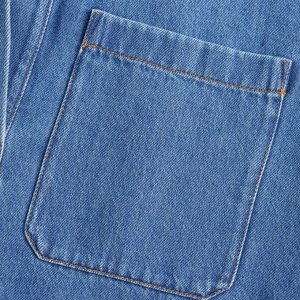 Джинсовая рубашка с длинными рукавами и накладным карманом, с V-образным вырезом, синий