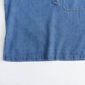 Джинсовая рубашка с длинными рукавами и накладным карманом, с V-образным вырезом, синий