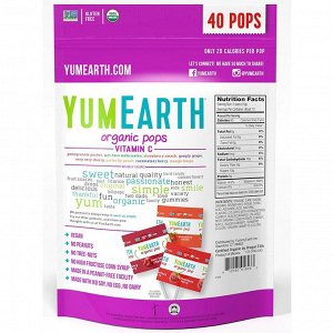 YumEarth, Органические леденцы, витамин C, ассорти вкусов, 40 леденцов, 8,5 унц. (241 г)