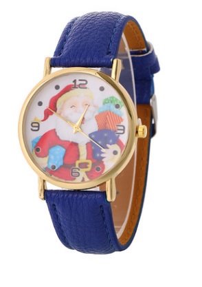 Часы наручные с изображением Санты на табло цвет СИНИЕ