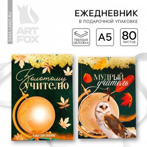 Art Fox Ежедневник в подарочной коробке, А5, 80 листов, твердая обложка «Золотому учителю»