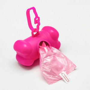 Контейнер-косточка с мешками для уборки (рулон 15 пакетов 29х21 см), розовый