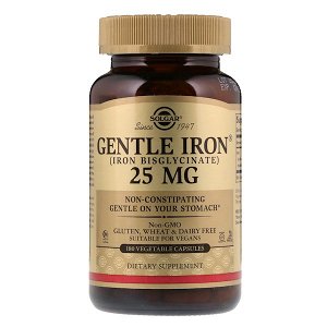 Solgar, Gentle Iron, 25 мг, 180 растительных капсул