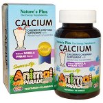 Nature&#039;s Plus, Источник жизни, Жевательные таблетки для детей с кальцием с ванильным вкусом, 90 животных