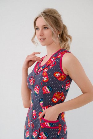 Халат женский из интерлока Матрешка на сером