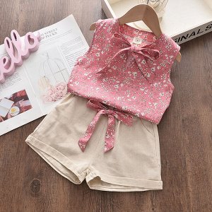 Летний детский костюм с шортами для девочек