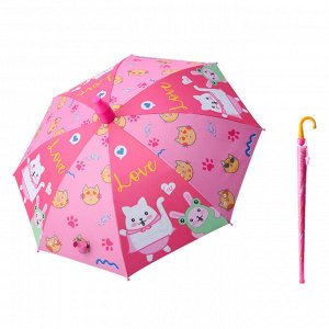 Зонт трость детский в пластиковом футляре розовый с кошками