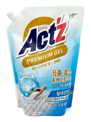 Концентрированный гель "Act’z Premium Gel" для стирки белья для машин с вертикальной и горизонтальной загрузкой (аромат мяты) 1 л, мягкая упаковка с крышкой / 8