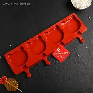 Форма для мороженого «Коты», силикон, 38?14,5?2,5 см, 4 ячейки, цвет белый