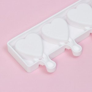Форма для мороженого Доляна «Сердца. Макси», силикон, 49x6,5x2 см, 8 ячеек, палочки 50 шт, цвет белый